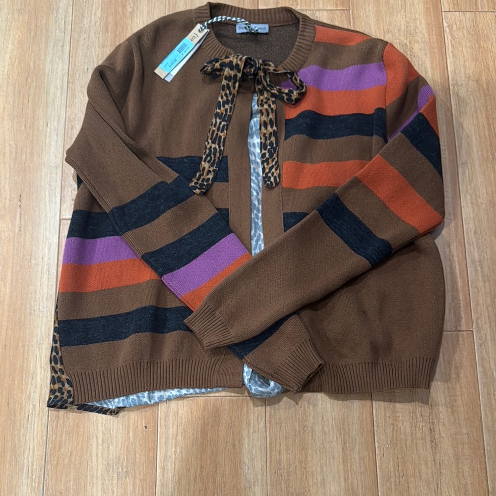 Striped Brown Sweater with Bow Detail